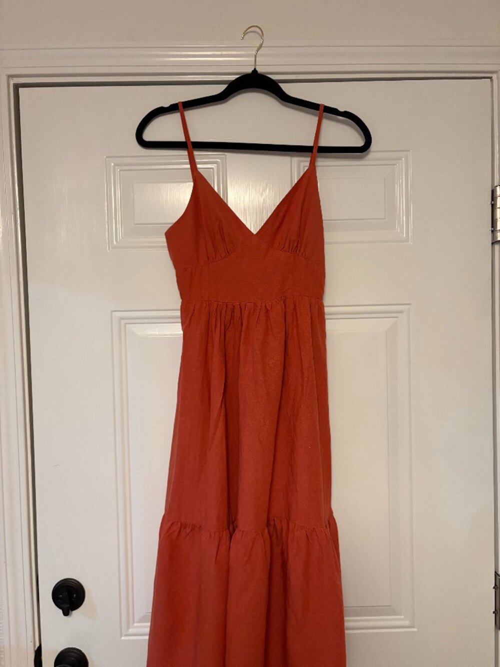 Jessica Simpson Rust Terracotta Linen Blend Tiered Cami Maxi Dress Small